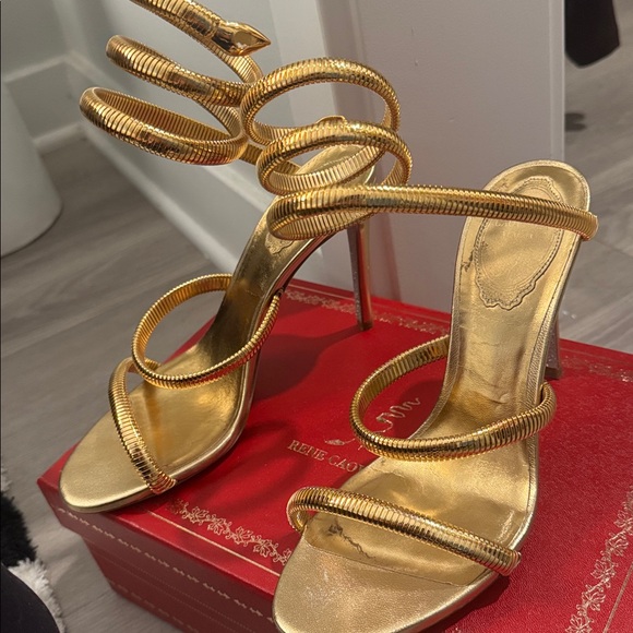 Rene Caovilla Gold Spiral-Ankle Stiletto Sandals - Picture 2 of 6